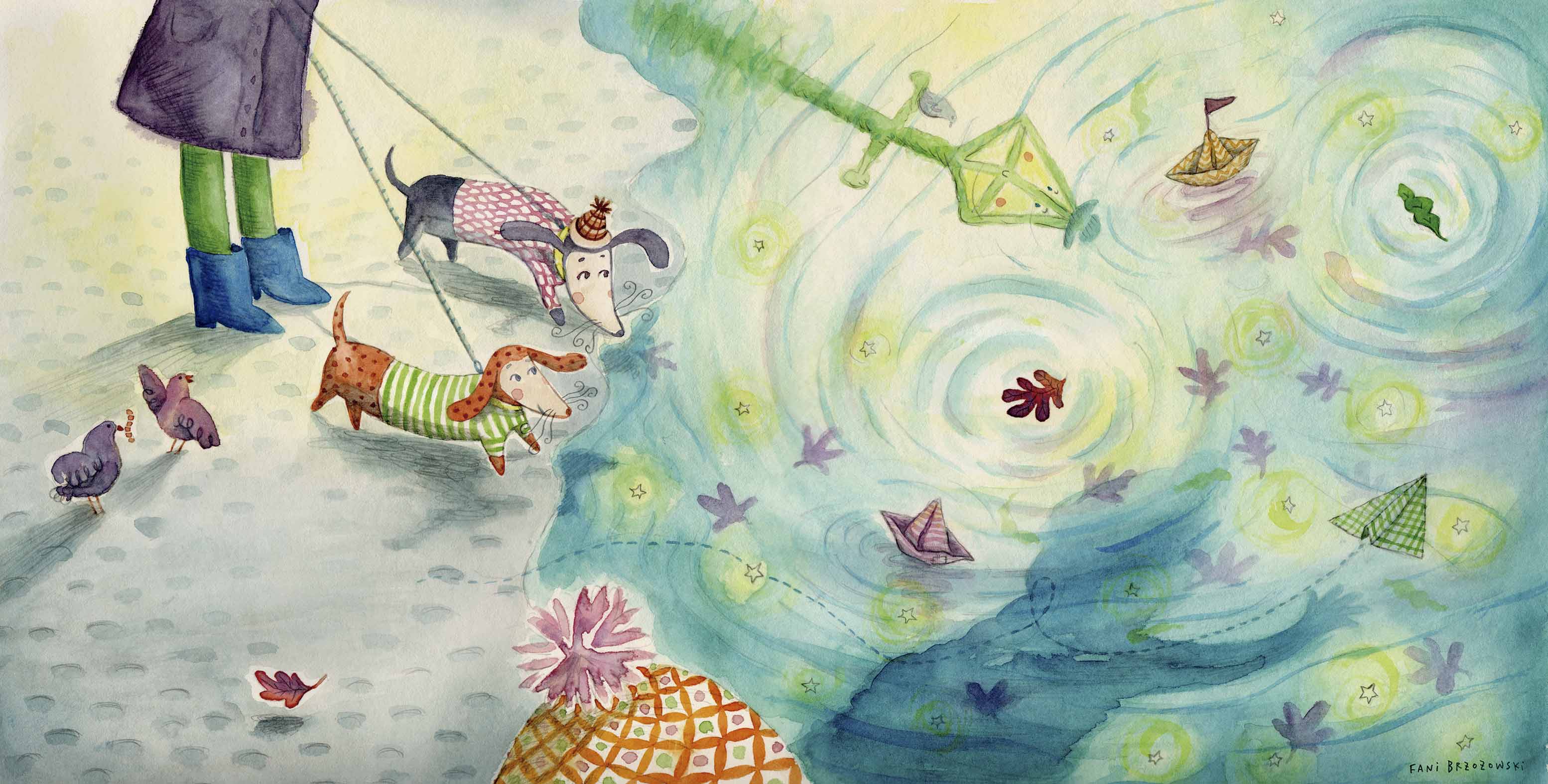 Ilustración infantil del cuento El charquito de la esquina